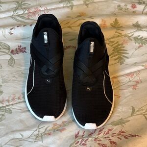 Puma Black Slip-On Knit Sneakers with White Accents